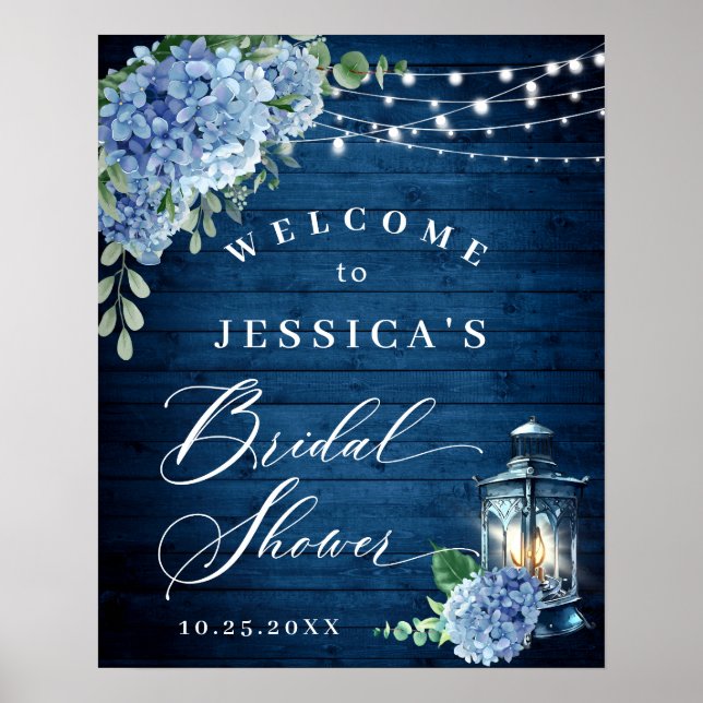 Blue Hydrangea Lantern Wood Boho Möhippa Poster (Framsidan)