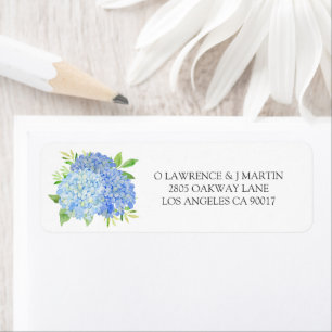 Blue Hydrangea Löv Blommigt Bröllop Returadress Etikett