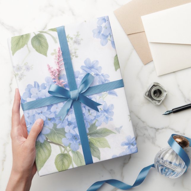 Blue Hydrangea Luxe Floral Wrapping Paper Presentpapper (Gifting)