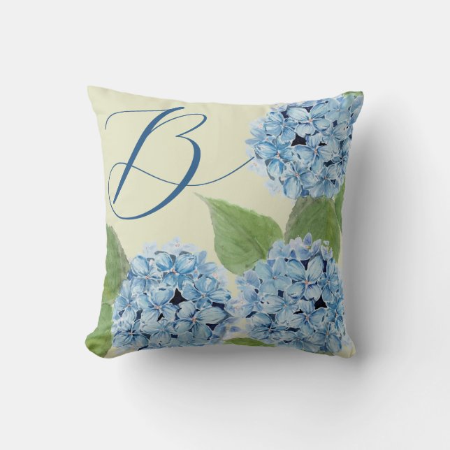 Blue Hydrangea med initial Kudde (Framsida)
