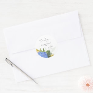 Blue Hydrangea Modern Blommigt Bröllop Tack Runt Klistermärke
