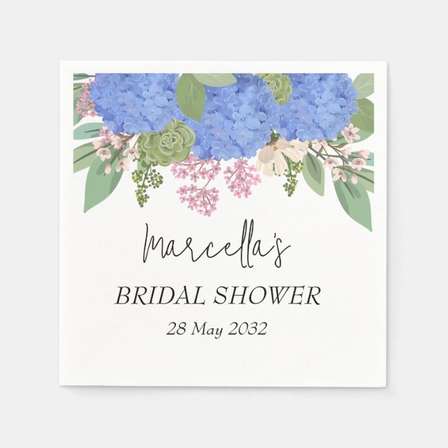 Blue Hydrangea Modern Blommigt Möhippa Napkin Pappersservett (Framsidan)