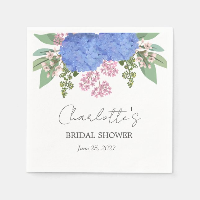 Blue Hydrangea Modern Blommigt Möhippa Pappersservett (Framsidan)