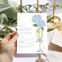 Blue Hydrangea Möhippa Guld Champagne Inbjudningar