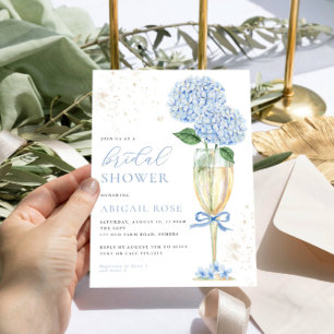 Blue Hydrangea Möhippa Guld Champagne Inbjudningar