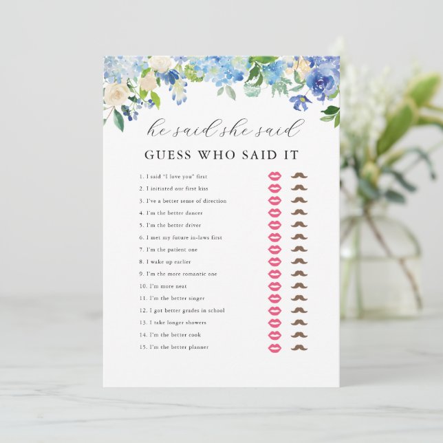 Blue Hydrangea Möhippa sa att hon sa att spel Inbjudningar (Stående Fram)