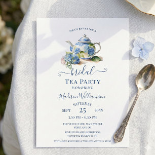 Blue Hydrangea Möhippa Tea Party Inbjudningar