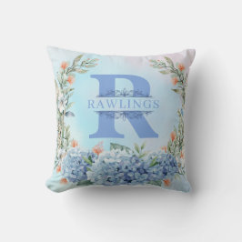 Blue Hydrangea Monogram Dekorativ kudde