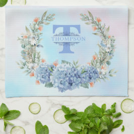 Blue Hydrangea Monogram Kitchen Towel Kökshandduk