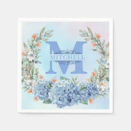 Blue Hydrangea Monogram Pappersservett