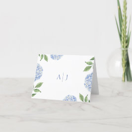Blue Hydrangea Monogrammed Bröllop Tack Kort