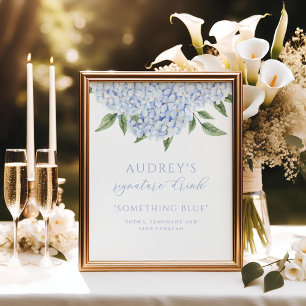 Blue Hydrangea Namnteckning Drink Pub-tecken Poster