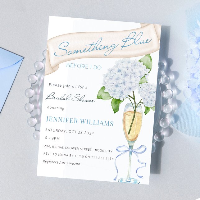 Blue Hydrangea Nåt Blue Möhippa Inbjudningar (Something Blue Before I Do Blue Hydrangea Bridal Shower Invitation)