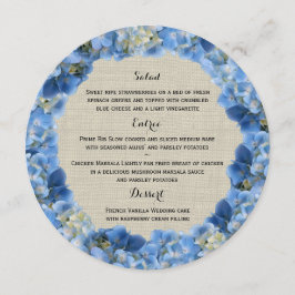 Blue Hydrangea och Burlap Round Menu Meny