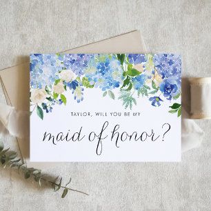 Blue Hydrangea och Ivory Ro Blommigt Maid of honor Inbjudningar