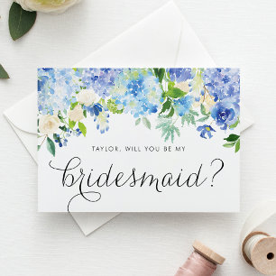 Blue Hydrangea och Ivory Ro Bridesmaid Frieri Inbjudan Vykort