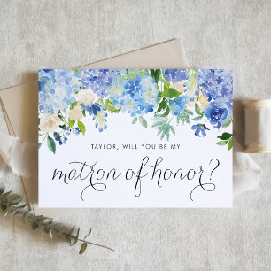 Blue Hydrangea och Ivory Ro Matron of Honor Inbjudningar