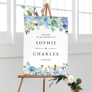 Blue Hydrangea och White Anemone Bröllop Welcome Poster
