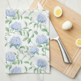 Blue Hydrangea Pattern Watercolor Floral Botanical Kökshandduk