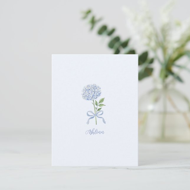 Blue Hydrangea Personalized Note Card Tack Kort (Stående Fram)