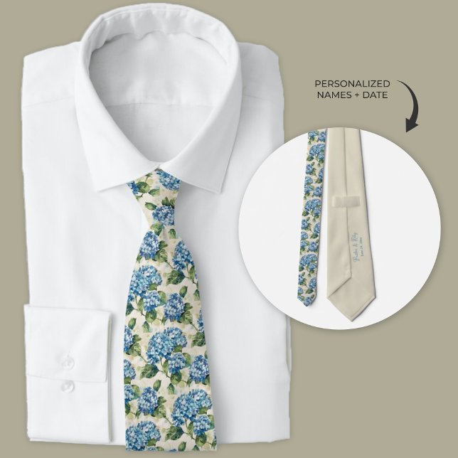 Blue Hydrangea Personlig Vattenfärg Slips (Blue hydrangea wedding necktie)