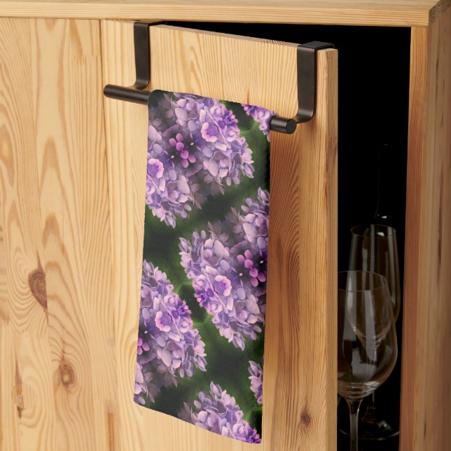 Blue Hydrangea Petals Abstrakt Art Mönster Kökshandduk (Thirds Fold)