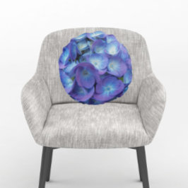 Blue Hydrangea Petals Blommigt Rund Kudde