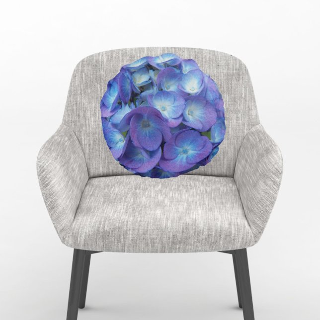 Blue Hydrangea Petals Blommigt Rund Kudde (In Situ Chair)