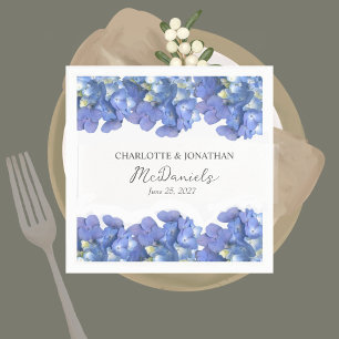 Blue Hydrangea Petals Bröllop Personlig Namn Pappersservett