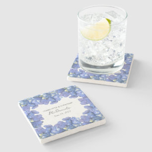 Blue Hydrangea Petals Bröllop Personlig Namn Stenunderlägg