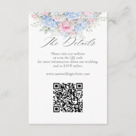 Blue Hydrangea Pink Floral Wedding Website QR Code Tilläggskort