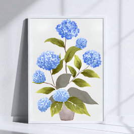 Blue Hydrangea Plant | Fin Blommigt, vattenfärg Poster