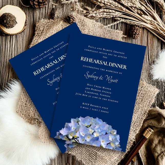 Blue Hydrangea Rehearsal Dinner Host Namn Inbjudningar (Skapare uppladdad)