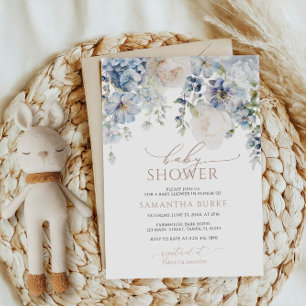 Blue Hydrangea & Ro Baby Shower Inbjudningar