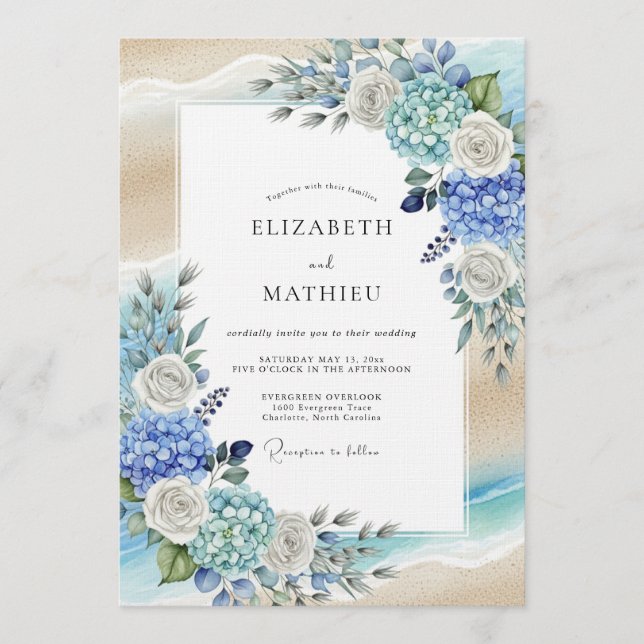 Blue Hydrangea Romantic Flourish Wedding Inbjudningar (Framsida)