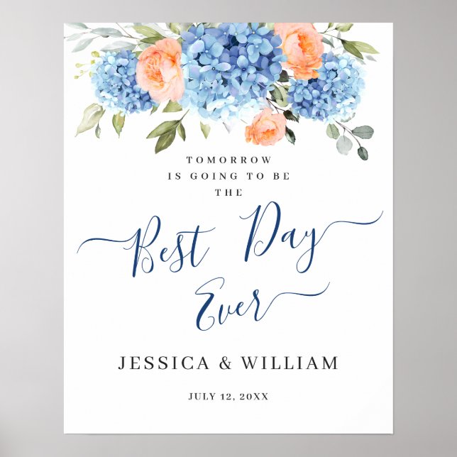 Blue Hydrangea Rosa  Ro REHEARSAL DINNER Poster (Framsidan)