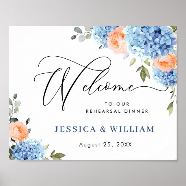 Blue Hydrangea Rosa  Ro REHEARSAL DINNER Poster (Framsidan)