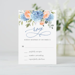 Blue Hydrangea Rosa ros Flowers Bröllop OSA Kort