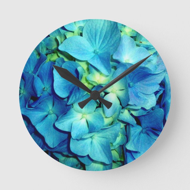 Blue Hydrangea Rund Klocka (Framsida)