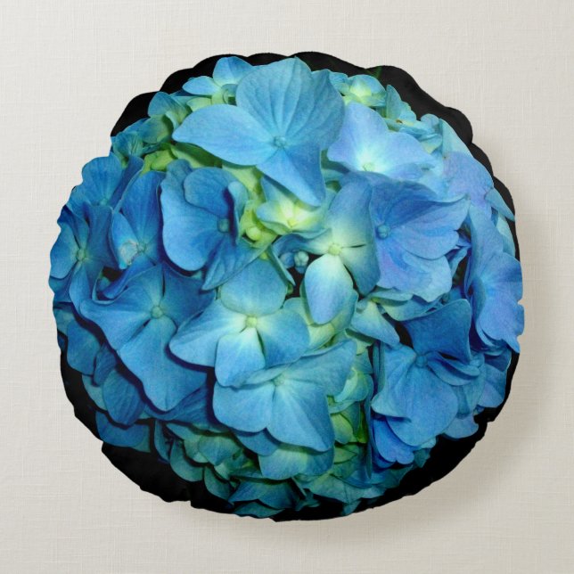 Blue Hydrangea Rund Kudde (Framsidan)