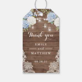 Blue Hydrangea Rustic Wood Snöre String Ljus Presentetikett