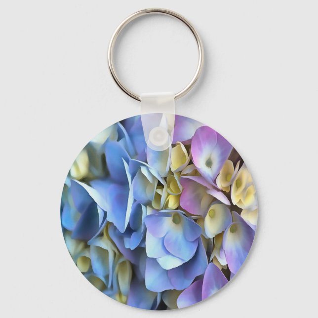 Blue Hydrangea Shrub Artistic Bossom Nyckelring (Framsida)