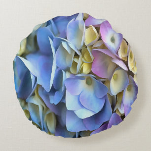 Blue Hydrangea Shrub Artistic Bossom Rund Kudde