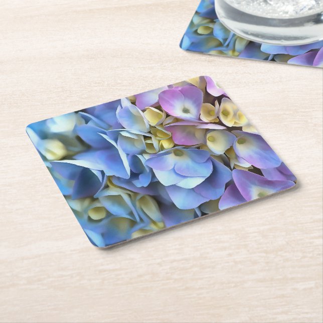 Blue Hydrangea Shrub Artistic Bossom Underlägg Papper Kvadrat (Vinklad)