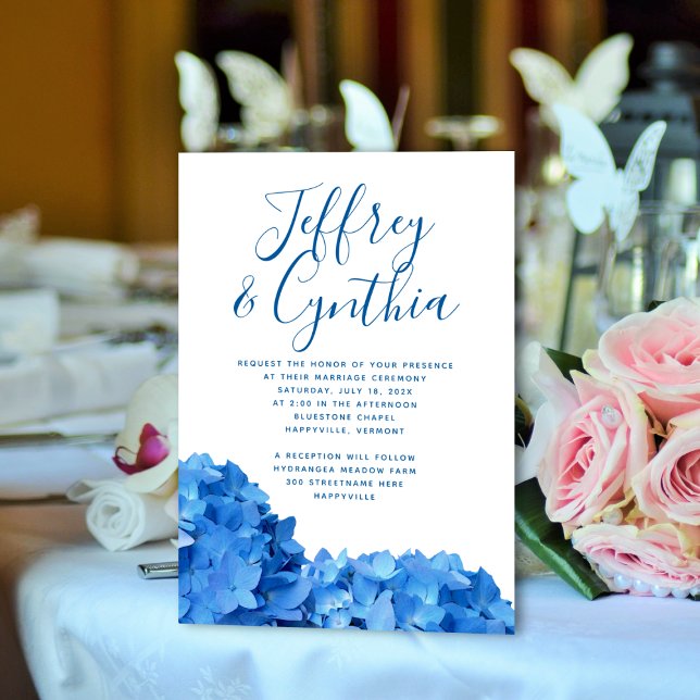 Blue Hydrangea Simple Avslappnad Wedding Investiga Inbjudningar (Skapare uppladdad)