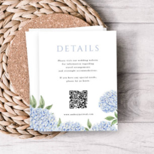 Blue Hydrangea Simple Detail QR-kod Tilläggskort