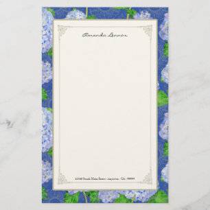 Blue Hydrangea Snöre Blommigt Forme Elegant bröllo Brevpapper