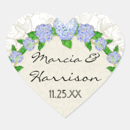 Blue Hydrangea Snöre Blommigt Forme Elegant bröllo Hjärtformat Klistermärke
