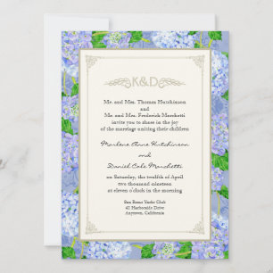 Blue Hydrangea Snöre Blommigt Forme Elegant bröllo Inbjudningar