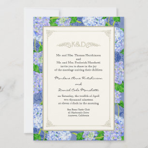 Blue Hydrangea Snöre Blommigt Forme Elegant bröllo Inbjudningar